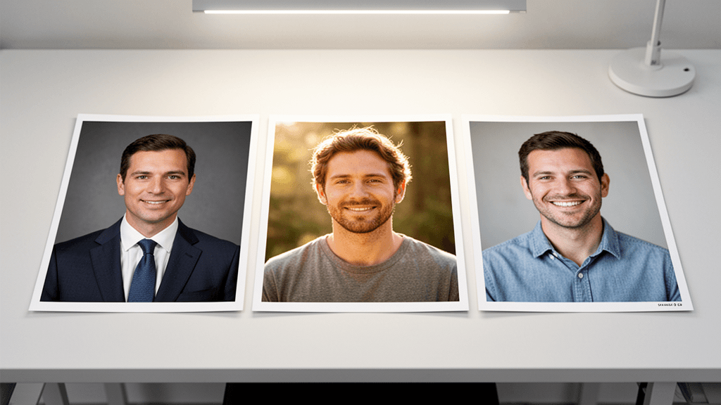 Same person, three different professional contexts — corporate, creative, and casual