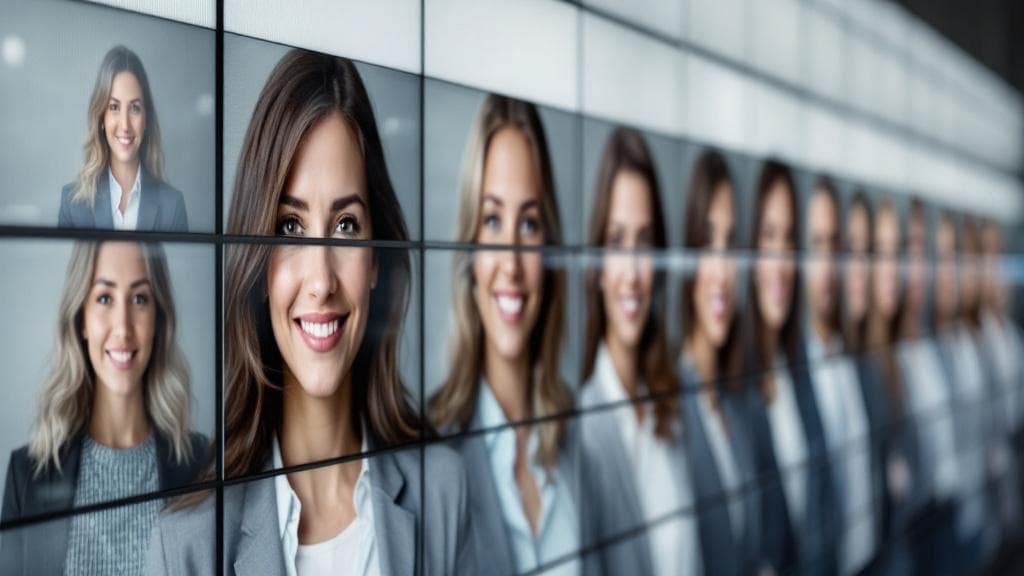 Row of nearly identical corporate headshots — polished but generic and interchangeable
